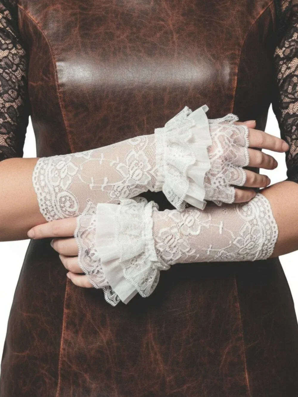 White Lace Ruffle Wrist Cuffs Sleeves One Size NWT
